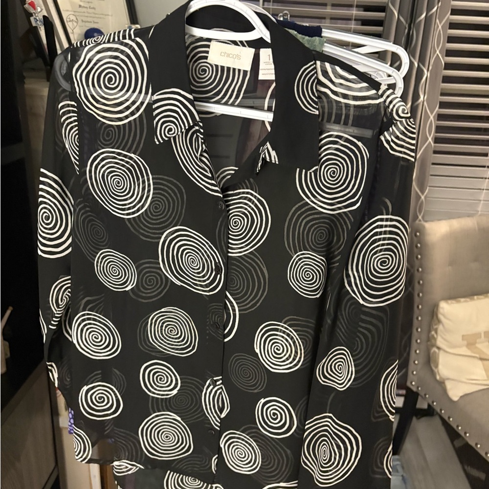 Black and White Swirl Pattern Sheer Blouse